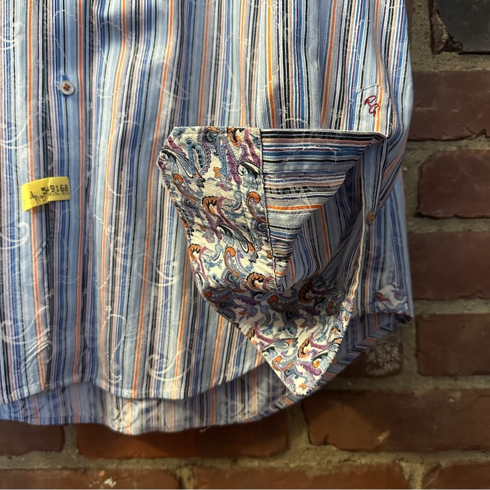 Robert Graham |Flip Cuff Stripe Button Shirt Designer Paisley XL